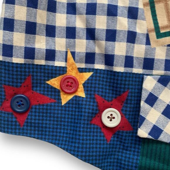 Vintage Handmade Vest Blue White Gingham Checks Sunflower Buttons Open Front - Picture 9 of 14